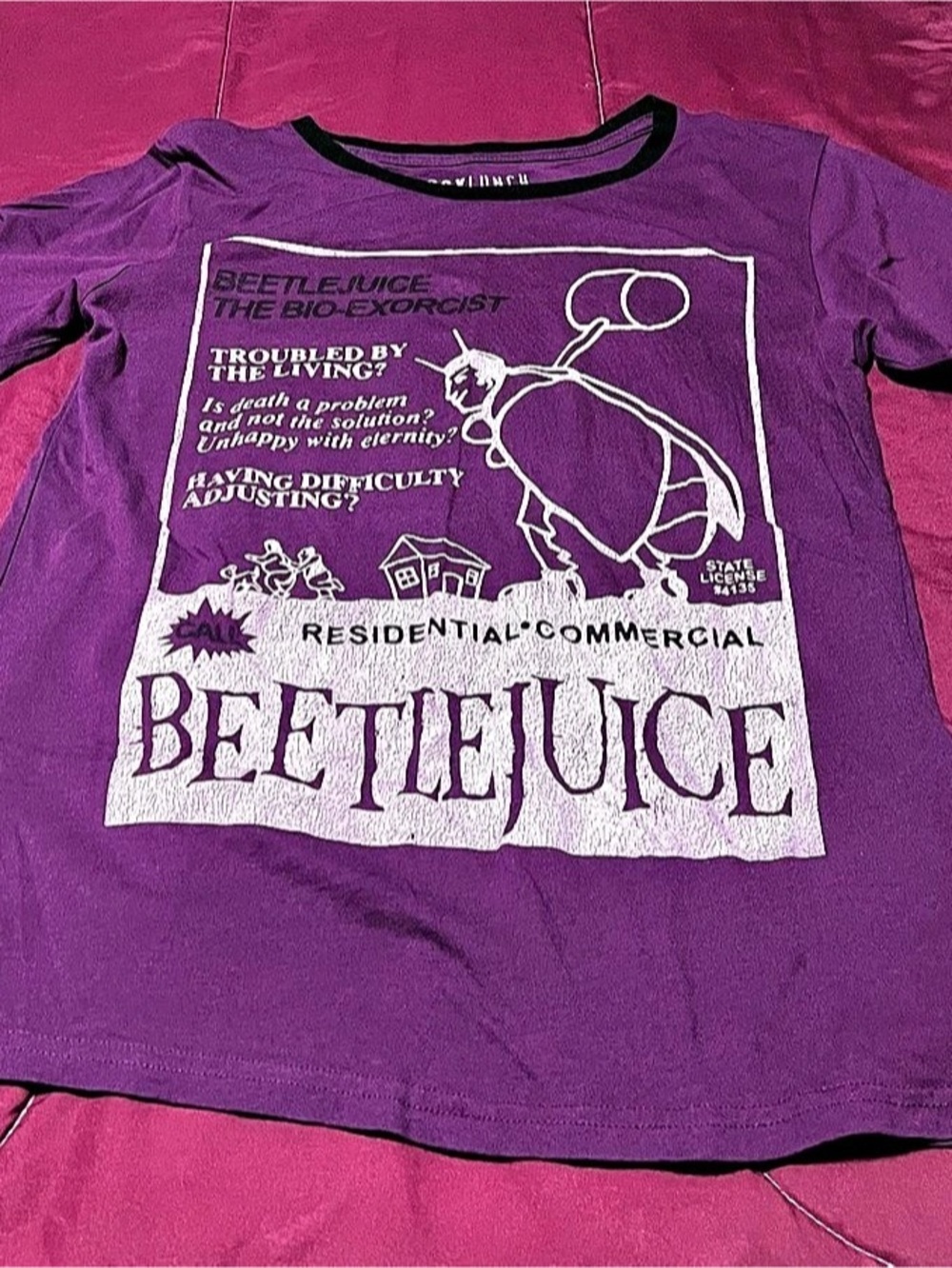 BoxLunch Beetlejuice Exterminator Womens Ringer T-Shirt Ringer T-Shirt Purple